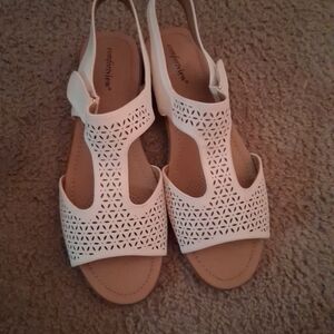 Comfortview Women's White Laser-Cut Slingback Sandals